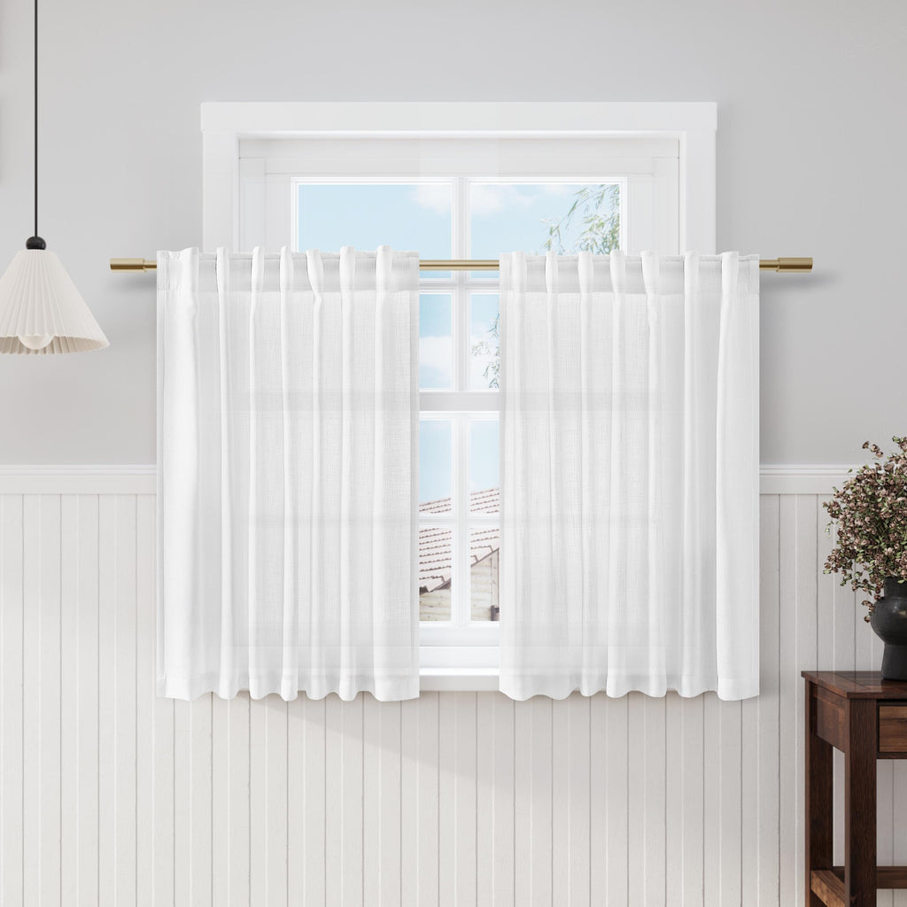 Nanspring White Linen Back Tab Rod Pocket Curtains for Small Short Windows 2 Panels Set Privacy Semi Sheer Linen Drapes Neutral Modern Farmhouse Window Curtain Rustic Curtain 52x50