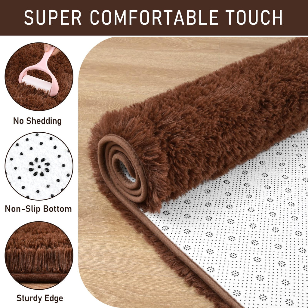 LOCHAS Area Rugs 9x12 Fluffy Living Room Carpets for Kids Bedroom, Brown