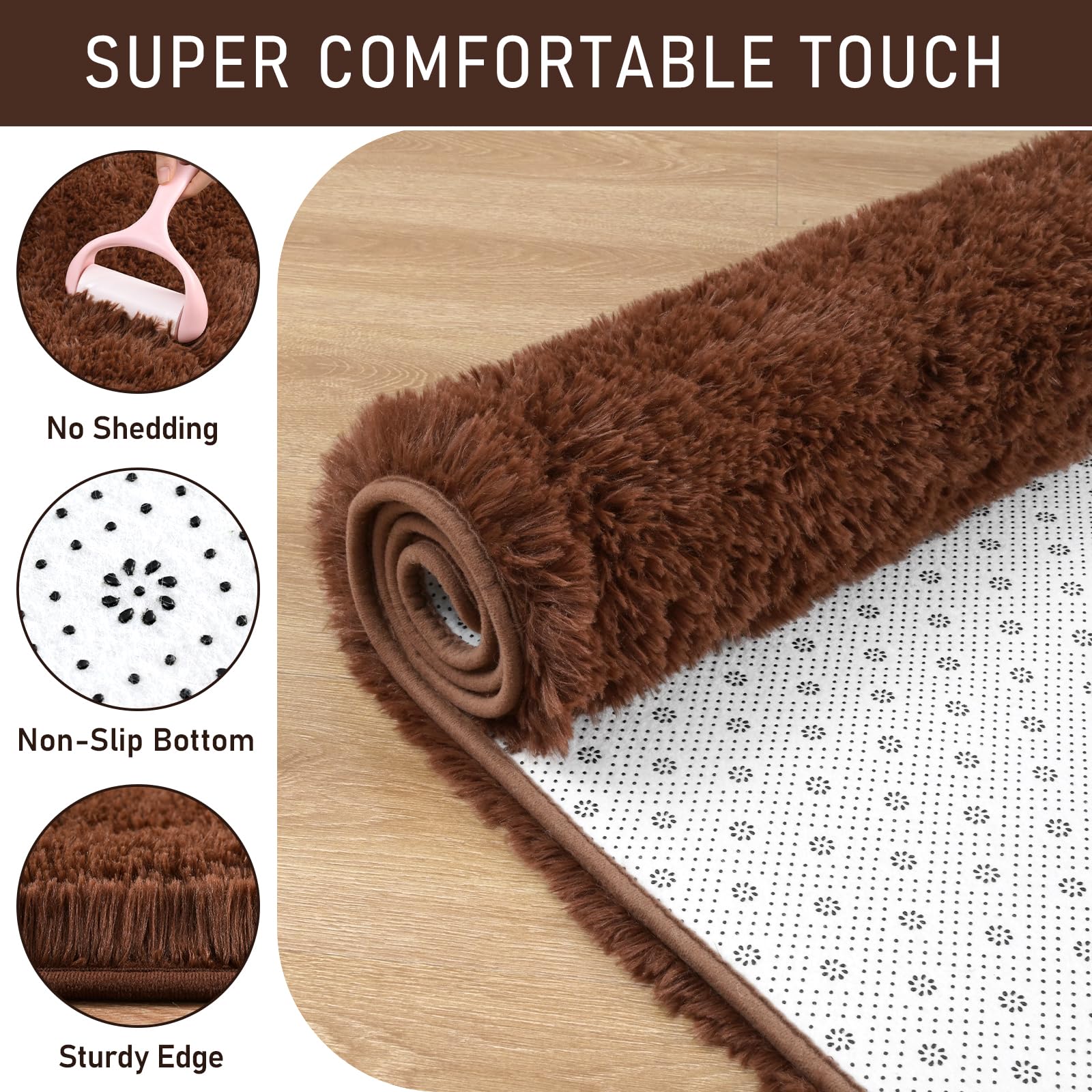 LOCHAS Area Rugs 9x12 Fluffy Living Room Carpets for Kids Bedroom, Brown