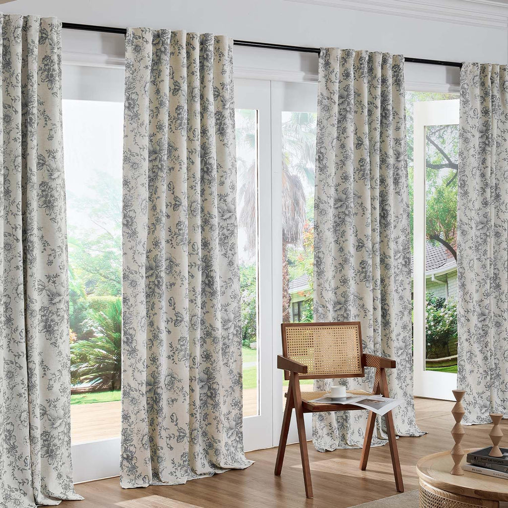 jinchan Floral Linen Blackout Curtains for Bedroom 96 Inches Long
