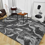 TWINNIS Super Soft Shaggy Rugs Fluffy Carpets, 6x9 Feet, Indoor Modern Plush Area Rugs for Living, Bed Room Kids Room Nursery Home Decor, Upgrade Anti-Skid Rectangular Fuzzy Rug, Black Grey
