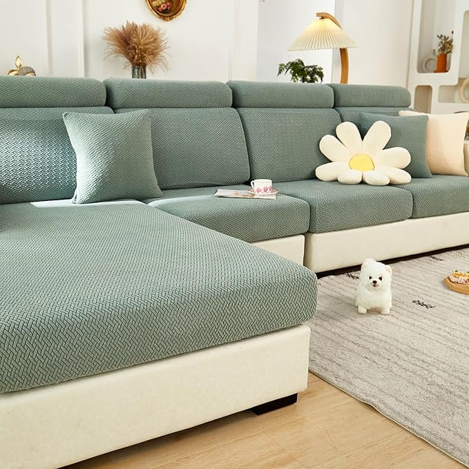Sofa Covers Couch Covers for Sofa Pet Friendly Couch Cushion Covers Universal Sofa Covers Washable Stretch Slipcovers for Sectional Sofa (Texture Green,Extra Large Single Seat Cover)