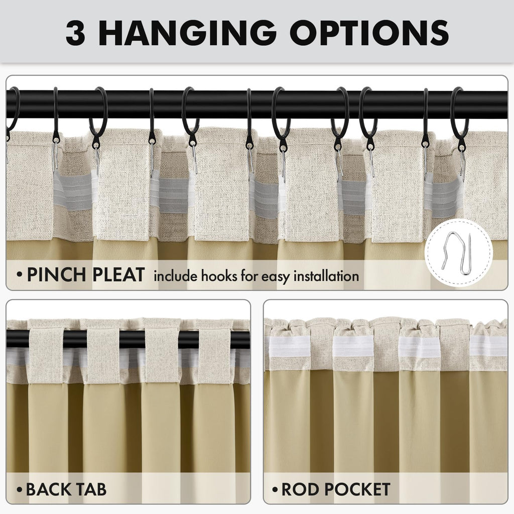 MIULEE 100% Blackout Linen Curtains for Bedroom 42 x 72 Inch Cream 2 Panels