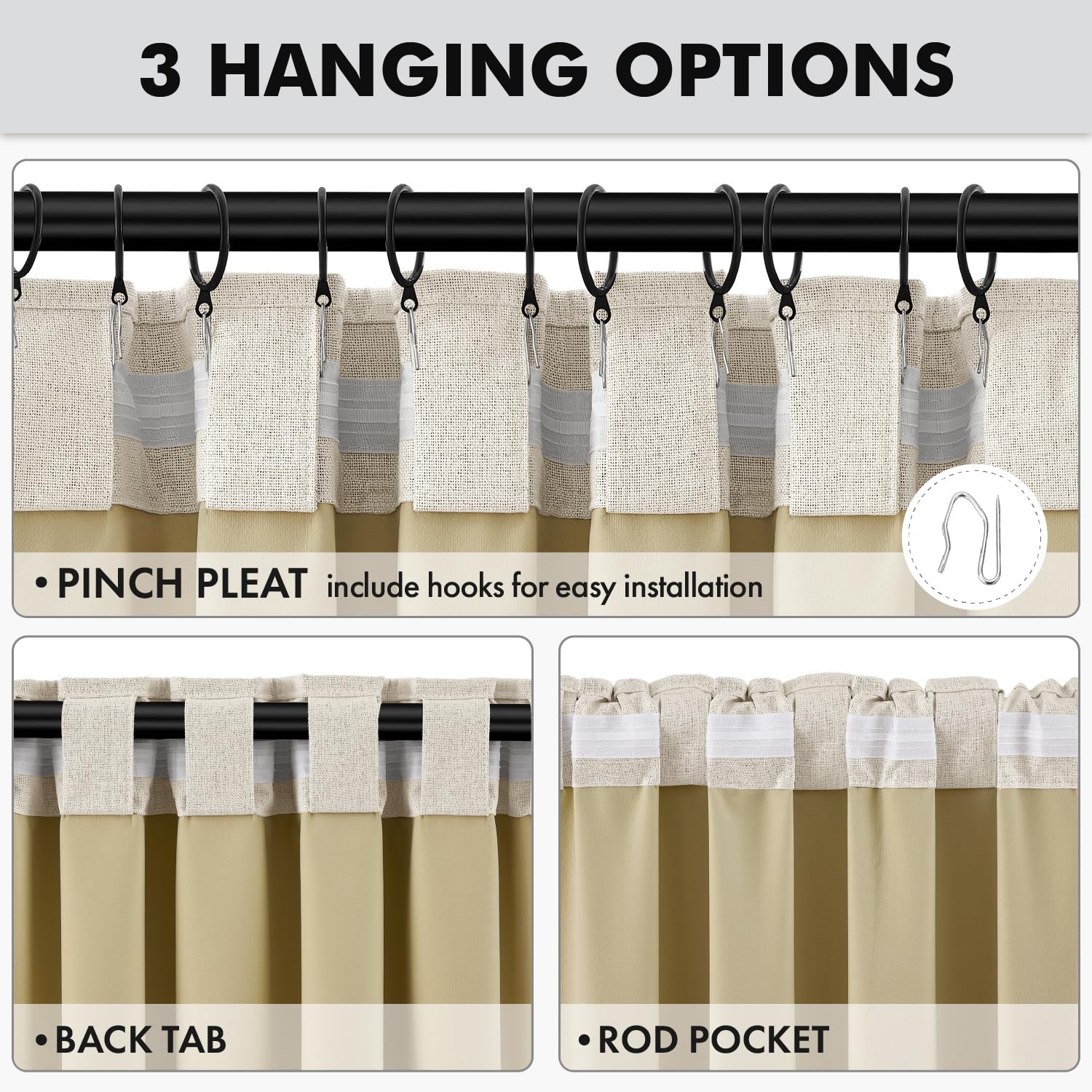 MIULEE 100% Blackout Linen Curtains for Bedroom 42 x 72 Inch Cream 2 Panels