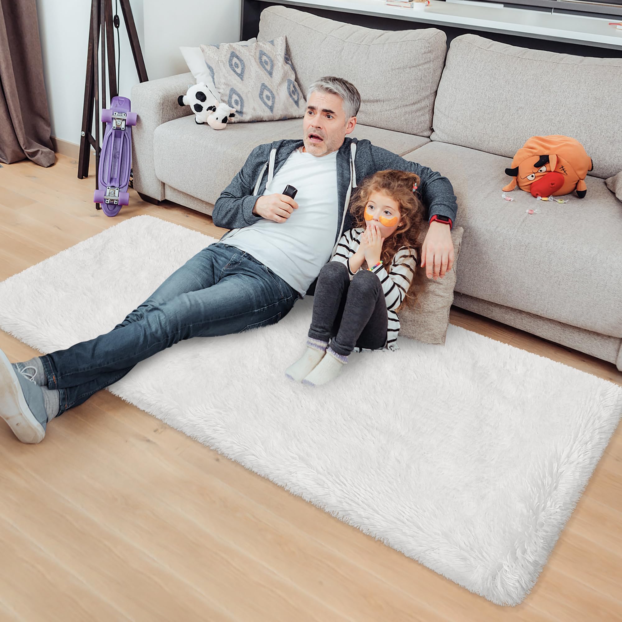 JiaoBaba Runner Rug for Bedroom White 2x5ft Fluffy Area Rug Bedside Runner Rug for Kids Room Boys Teens Nursery Baby Living Room Dorm Home Decor Carpets Kid Sbedroom Rug