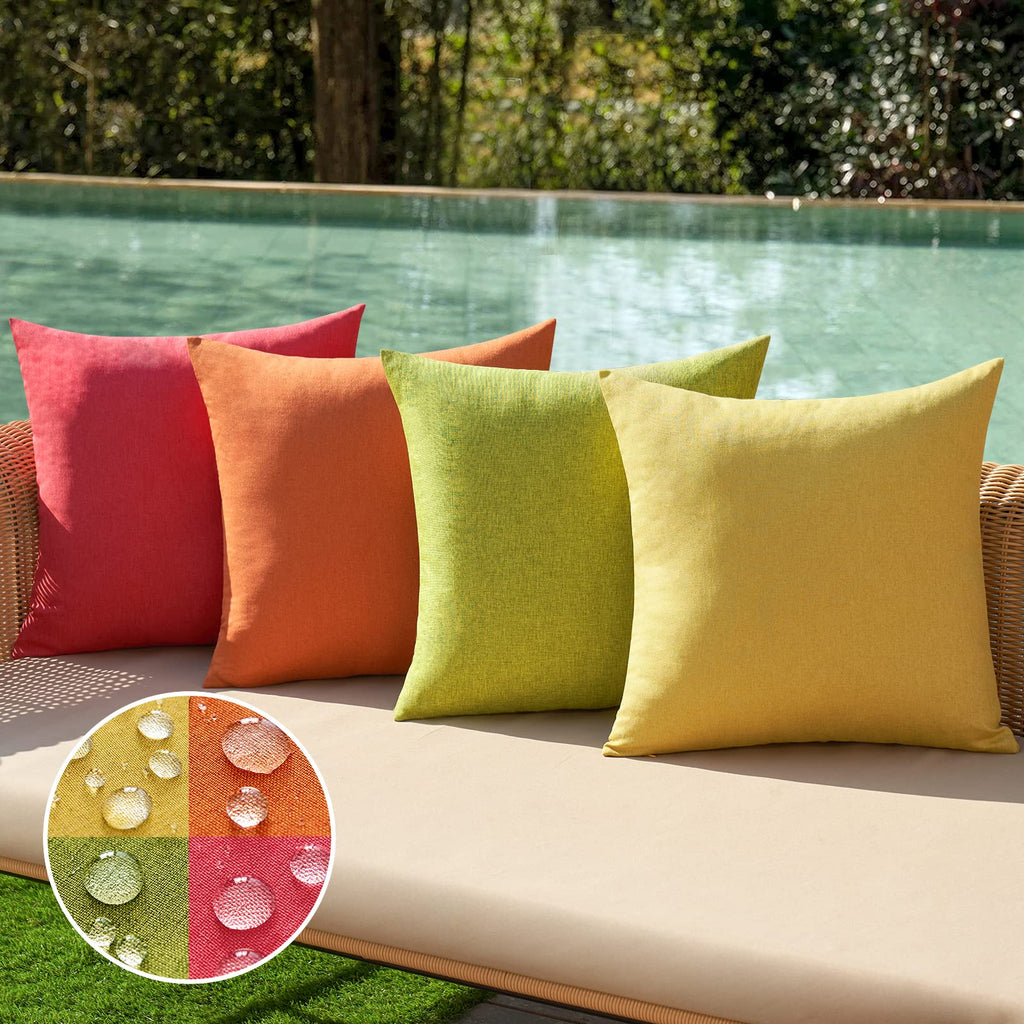 MIULEE Pack of 4 Decorative Outdoor Throw Pillow Covers Linen Waterproof Pillow Covers Summer Farmhouse Cushion Cases for Patio Garden Tent Balcony Couch Sofa 18x18 Inch Red/Green