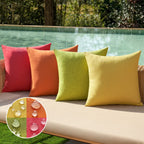 MIULEE Pack of 4 Decorative Outdoor Throw Pillow Covers Linen Waterproof Pillow Covers Summer Farmhouse Cushion Cases for Patio Garden Tent Balcony Couch Sofa 18x18 Inch Red/Green