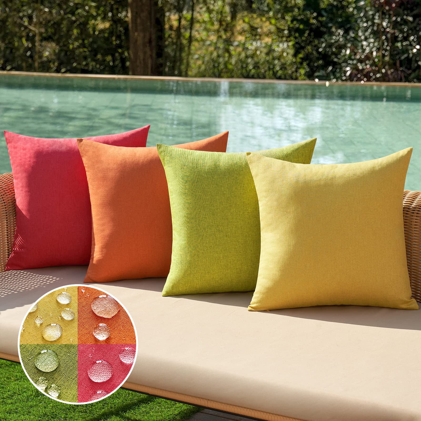 MIULEE Pack of 4 Decorative Outdoor Throw Pillow Covers Linen Waterproof Pillow Covers Summer Farmhouse Cushion Cases for Patio Garden Tent Balcony Couch Sofa 18x18 Inch Red/Green