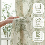 jinchan Linen Floral Curtains for Living Room with Printed Flower 63 Inches Long Light Filtering French Country Back Tab Rod Pocket Sage Green Window Curtain Set Farmhouse Drapes 2 Panels