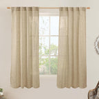 LAMIT Faux Linen Curtains 63 inches Long for Bedroom, Back Tab and Rod Pocket Linen Drapes Light Filtering Semi Sheer Curtains for Small Window/Farmhouse, 2 Panels (38 x 63 Inch, Brown)