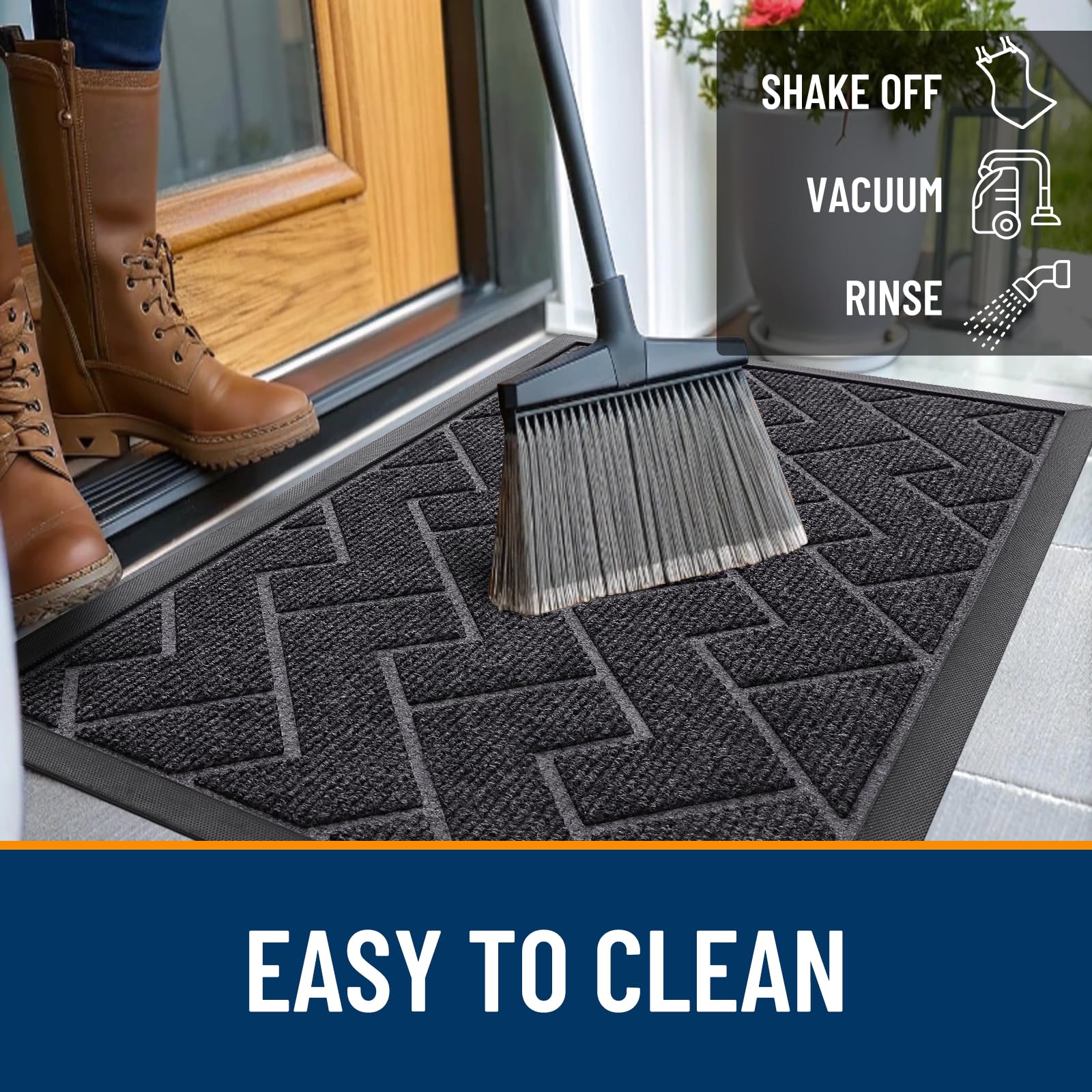 OLANLY Front Door Mat Outside 47x23, All-Season Absorbent Rubber Doormat