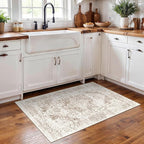 2x3 Entryway Area Rug Washable - Neutral Small Entry Rug Kitchen Rug Runner Vintage Soft Floor Mat Non Slip Indoor Farmhouse Carpet for Bedroom Bathroom Living Room (Cream/Camel)