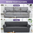 Joccun Stretch Couch Cover Slipcovers, 1-Piece Sofa Covers for 3 Cushion Couch Spandex Jacquard Washable Furniture Protector Cover for Living Room,Kids,Pets(Large 78''-94'',Charcoal)