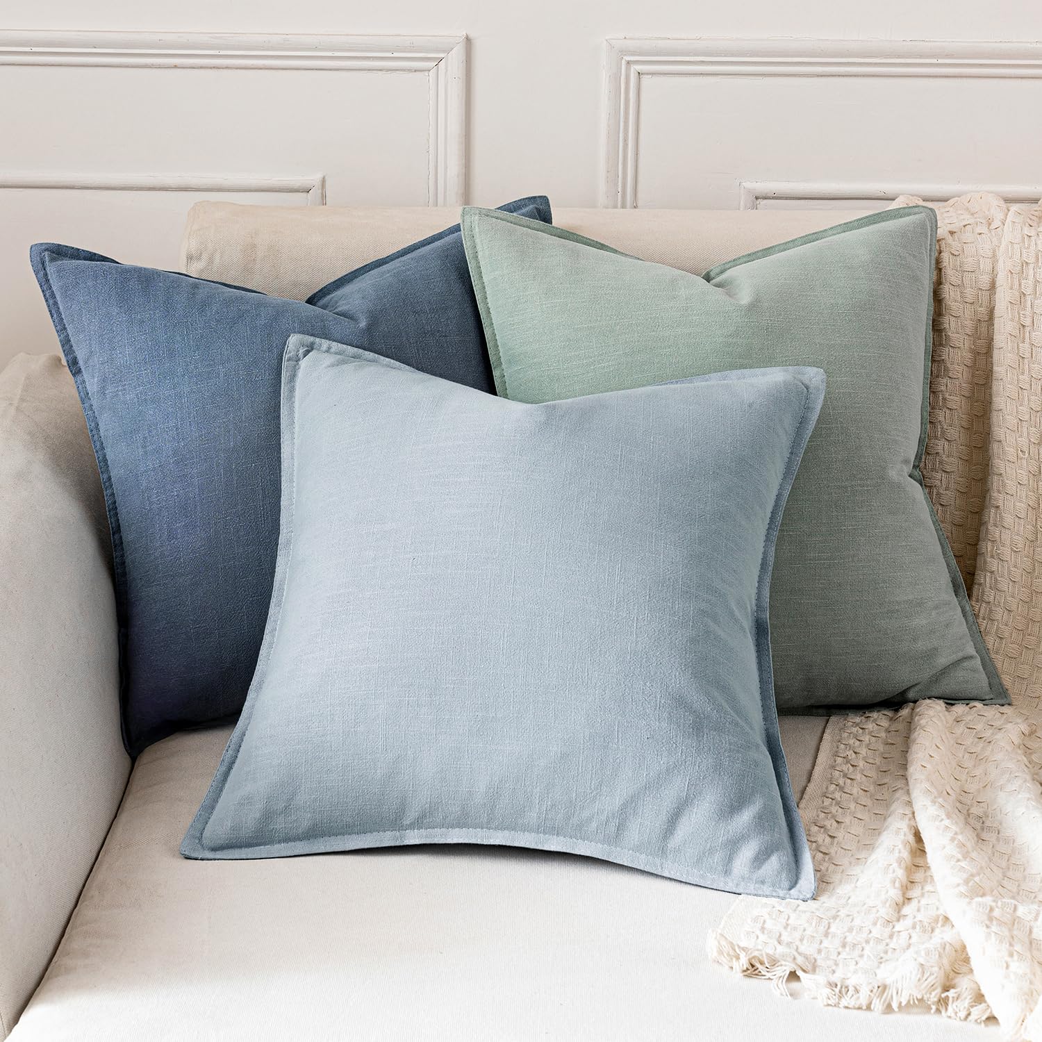 MIULEE Decorative Linen Euro Sham Pillow Covers 26x26 Inch Blue Ashes