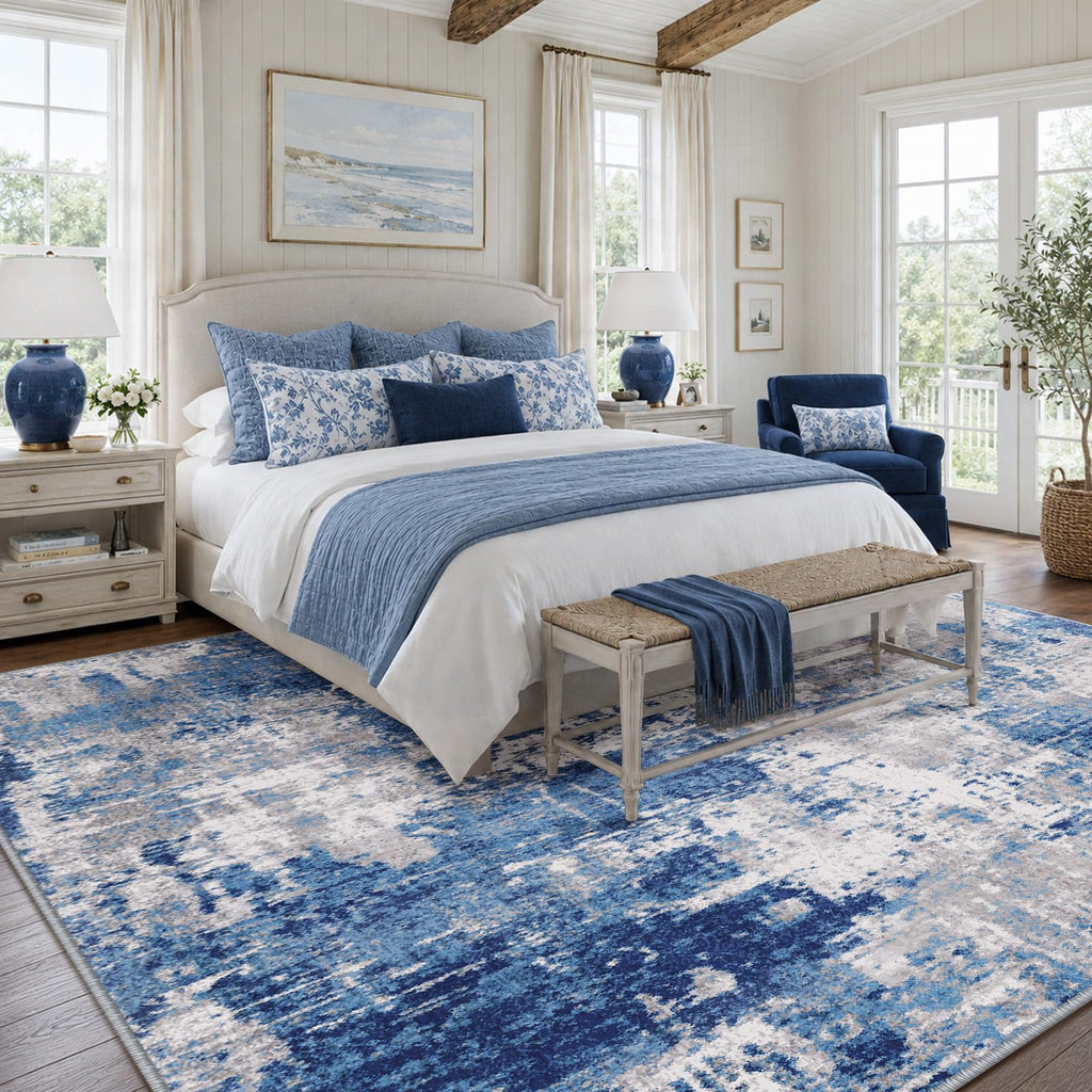 RELEANY Washable 6'x9' Abstract Area Rug for Living Room Blue Gray