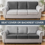 Couch Cover Stretch Velvet Sofa Cushion Cover 3-Piece - Elastic Washable Slipcover for Seat or Backrest, Couch Seat Covers for Sofas (Grey)