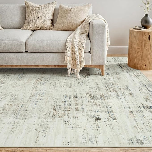 10x12 Washable Area Rug for Living Room Bedroom: Non-Slip Modern Gray White