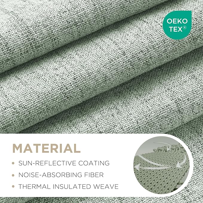 Joydeco Blackout Curtains for Bedroom - 100% Light Blocking 2 Panels Sage Green Drapes 37" W x 96" L, Thermal Insulated Room Darkening Curtains, Linen Textured for Living Room, Rod Pocket & Back Tabs