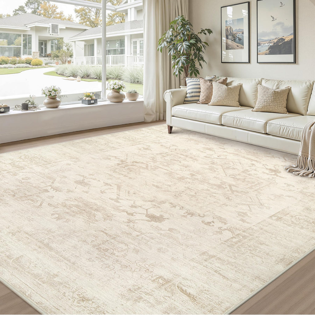 Luxturiy Area Rugs 9x12 Living Room: Bedroom Washable Carpet Beige/Brown