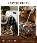 Rustic Cabin Runner Rug 2x8 Indoor Door Mat - Bear Non-Slip Entryway Runner Rug, Low Pile Tribal Print for Kitchen, Bedroom