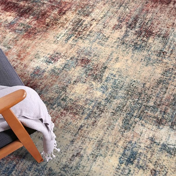 IOHOUZE Abstract Runner Rug 3x16 Ft Washable Runners for Hallways, Non Slip Kitchen Runner Printed Faux Wool Entryway Runner Indoor, Modern Abstract Floor Carpet for Hall Stair, Red/Multi
