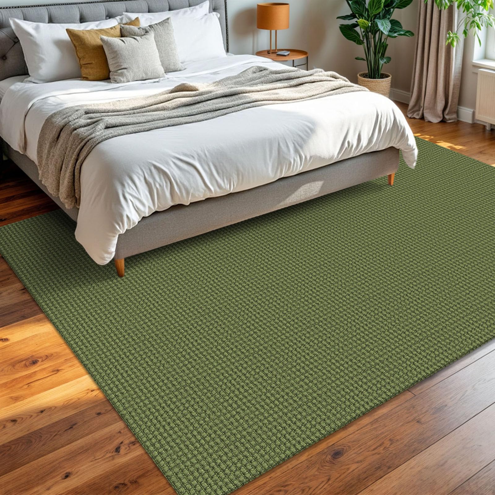 KOZYFLY Washable Area Rug 6x9 ft Rubber Backed Non Slip Rugs for Living Room Braided Cotton Bedroom Rug Woven Office Rugs Indoor Floor Carpets for Dining Bedroom Living Room, Olive Green/Earthy Green