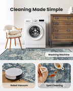 AMADA HOMEFURNISHING 2'6"x10' Washable Area Rug, Low-Profile Entryway Rug with Non-Slip Backing & Durable Edge Binding, Vintage Rug Pattern, Small Rugs for Entryway, Kitchen & Living Room