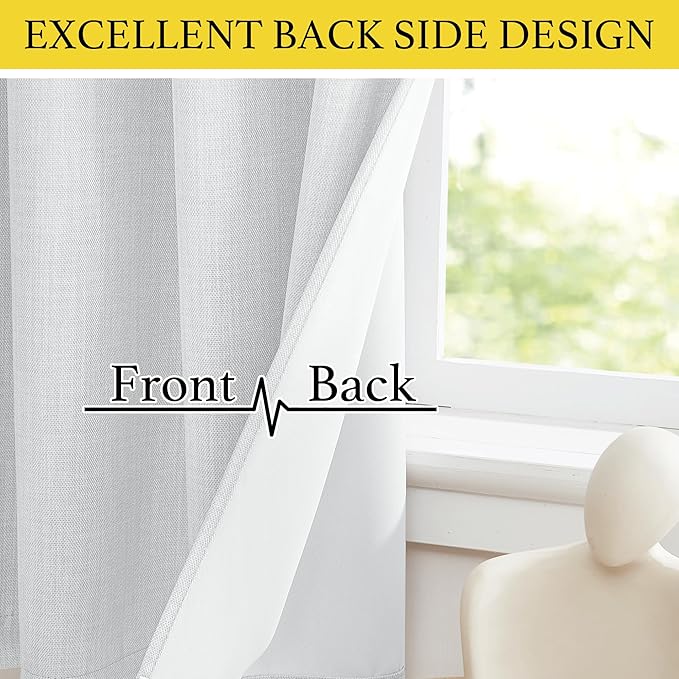 NICETOWN Faux Linen Valances, Short Cafe Curtains Kitchen Tiers, Room Darkening Small Window Curtains Treatment Grommet Top for Bathroom/Basement(2 Panels, 34x24 Inches, Greyish White)