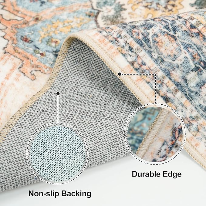 3x10 Hallway Washable Runner Rug: Kitchen Rugs Entryway Runners Soft Floor Mat Non Slip Indoor Carpet for Bathroom Living Room Bedroom (Blue, 3x10)