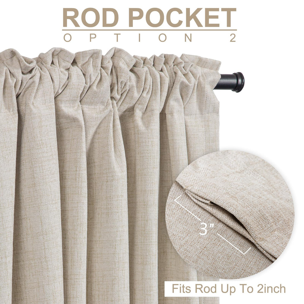 Linen Textured Total Blackout Curtains for Bedroom 108 Inches Long, Cream