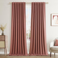 Dusty Rose 100% Blackout Linen Curtains 108 Inch Length 2 Panels Set for Girls Bedroom Back Tab Thermal Insulated Black Out Drapes Room Darkening Farmhouse Style for Bedroom Window Curtains 52x108