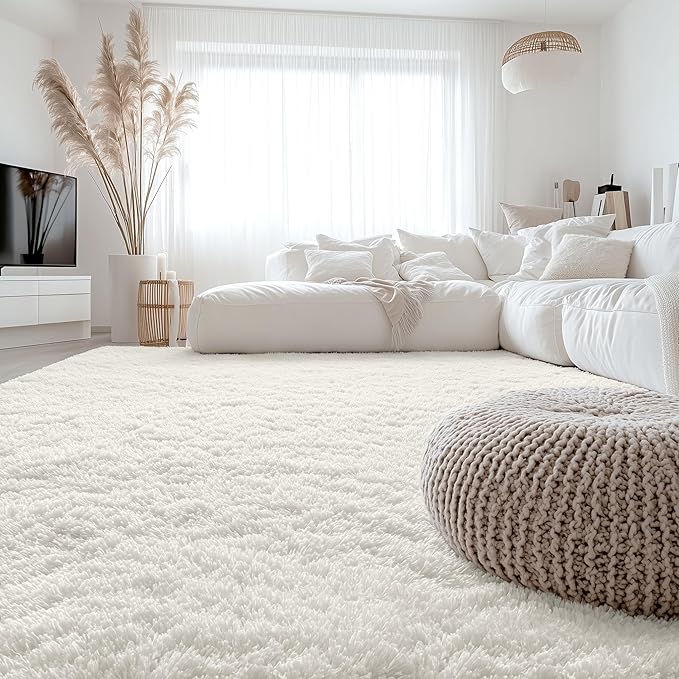OLANLY 6x11 Machine Washable Large Area Rugs for Living Room, Bedroom, Soft Fluffy Shaggy Bedside Rug, Indoor Floor Carpet for Kids Girls and Boys, Dorms, Nursery, Home Decor Aesthetic, Ivory