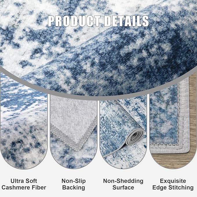 FXRHLP 8x10 Area Rug Living Room: Modern Washable Indoor Soft Carpet Blue