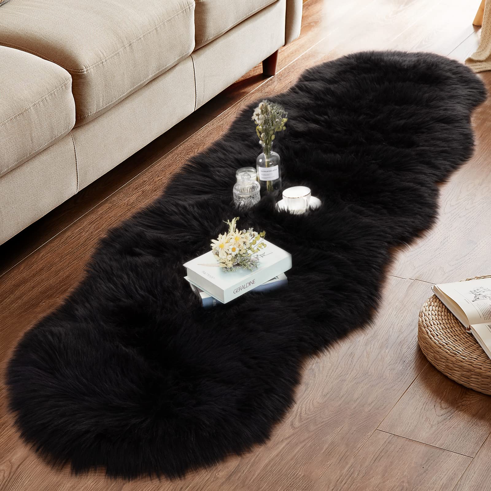 Ciicool Ultra Soft Faux Sheepskin Fur Rug 2x6 Feet Fluffy Rug for Bedroom