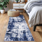KOZYFLY Modern Abstract Runner Rug 2x6 Navy Blue Runners for Hallways Kitchen Rug Non Slip Washable Carpet Rug Runner Laundry Mat with Soft Low Pile for Entryway Bathroom Bedroom Kitchen