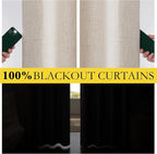 NICETOWN Oatmeal Vintage Open Linen Weave Flax Thermal Curtains, 100% Blackout Curtains 120" Long for Dining Room, Soundproof Window Treatment Drapes for Home Office, 62" Wide Per Panel, Set of 2