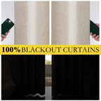 NICETOWN Oatmeal Vintage Open Linen Weave Flax Thermal Curtains, 100% Blackout Curtains 84" Long for Dining Room, Soundproof Window Treatment Drapes for Dining Room, 62" Wide Per Panel, Set of 2