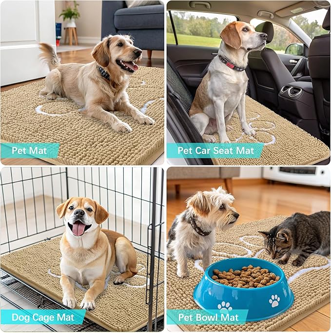 OLANLY Dog Door Mat for Muddy Paws 40x32, Paw Print Design Chenille Mud Mat