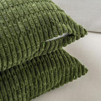 Fancy Homi Set of 4 Green Lumbar Rectangle Decorative Throw Pillow Covers 12x24 Inch for Couch Bed Chair, Aesthetic Boho Room Decor, Soft Fuzzy Thick Corduroy Textured Cushion Case 30x60cm
