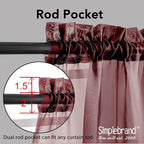 Simplebrand Red Sheer Curtains 96 Inches Long, Light Filtering Rod Pocket Solid Color Window Sheer Curtain Panels, Elegant Curtains & Drapes for Living Room, Bedroom 2 Panels (Burgundy, 42" W x 96" L)