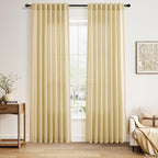 Nanspring Modern Farmhouse Curtains Linen for Living Room 84 Inches Long Cream Yellow Light Filtering Sheer Curtains Back Tab and Rod Pocket Privacy Curtain for Bedroom Office 52x84, 2 Panels