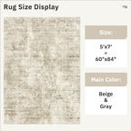 Soalmost Abstract Rug 5x7 Machine Washable Area Indoor Beige Gray White Low Pile Non-Slip Foldable Thin Accent Rugs for Bedroom Living Room Dining Room Grey