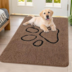 Smiry Dog Door Mat for Muddy Paws, Absorbent Dirt Trapper Non Slip Quick Dry Washable Chenille Mat for Mud Dogs, Entry Rug for Indoor and Outdoor (40x32 Inches, Coffee and Black)