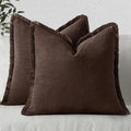 MIULEE Linen Fringe Decorative Fall Throw Pillow Covers Dark Brown 20x20
