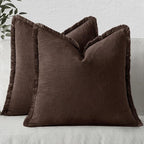 MIULEE Linen Fringe Decorative Fall Throw Pillow Covers Dark Brown 20x20