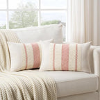 Fancy Homi Set of 1 Boho Pink Lumbar Decorative Throw Pillow Cover 12x20 Inch for Couch Bed Sofa Chair, Modern Organic Farmhouse Home Decor, Soft Cotton Cute Accent Rectangle Cushion Case