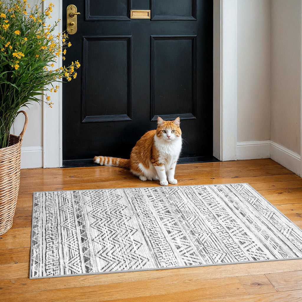 2x4 Runner Rug Washable Moroccan: Non Slip Entryway Throw Rugs Grey