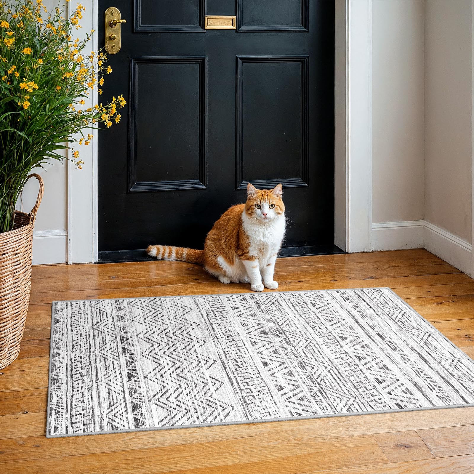 2x4 Runner Rug Washable Moroccan: Non Slip Entryway Throw Rugs Grey
