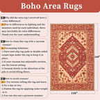 SERISSA 9x12 Area Rugs for Living Room, Large Washable Non-Slip Boho Rug, Ultra Soft Vintage Red Oriental Tribal Print Distressed Carpet for Dining Room Bedroom Dorm Office Home Decor