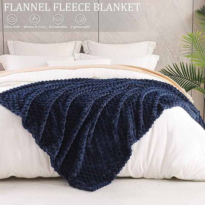 Exclusivo Mezcla 3D Fleece King Size Blanket for Bed, Navy Blue